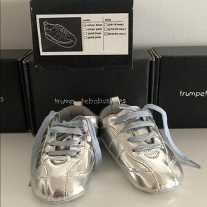 Trumpette Silver Baby Shoes with Light Blue Laces